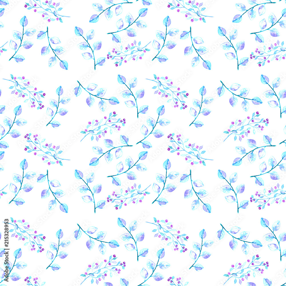 Seamless background with watercolor branches with leaves-2