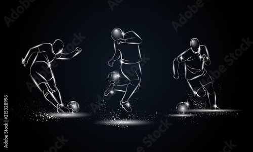 Football players set. Metallic linear soccer player illustration for sport banner, background and flyer.