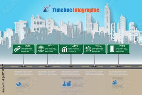 Business road map timeline infographic city designed for abstract background template milestone element modern diagram process digital data technology planning presentation chart Vector illustration