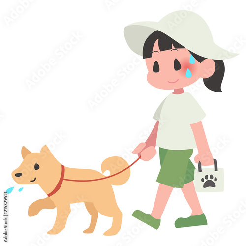 犬 ペット 散歩 夏 暑い 女性