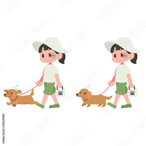 犬　ペット　散歩　暑い　女性　夏　熱中症　セット