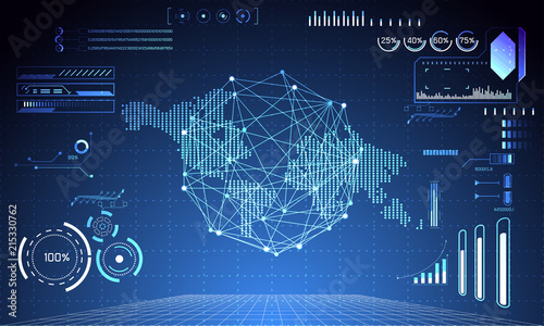 abstract technology concept global network connection futuristic earth globe virtual hologram communication system world and digital link business Connection hi tech background.Vector Illustration