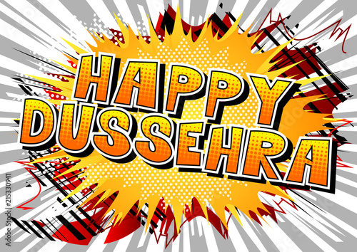 Happy Dussehra. Vector Illustration for the Hindu festival, with retro style comic book background. photo