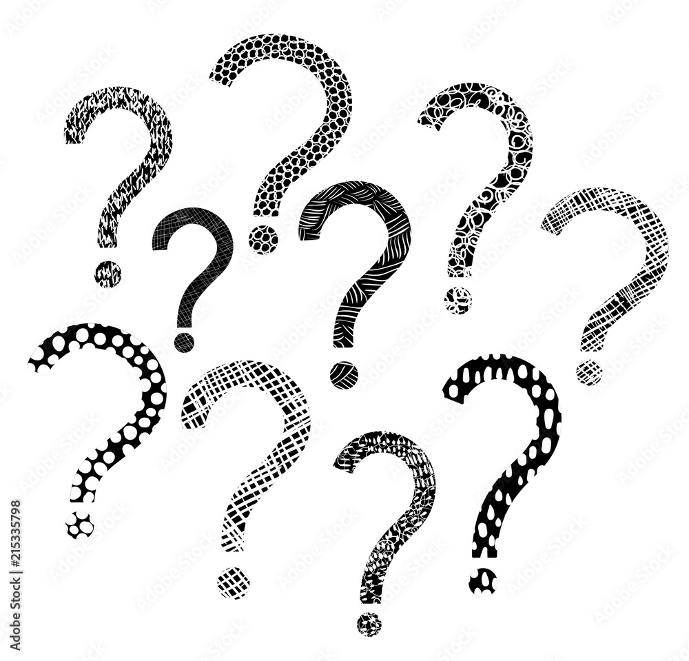 Modern vector set with question mark icons with texture in black and white Modern vector set with question mark icons with texture in black and white