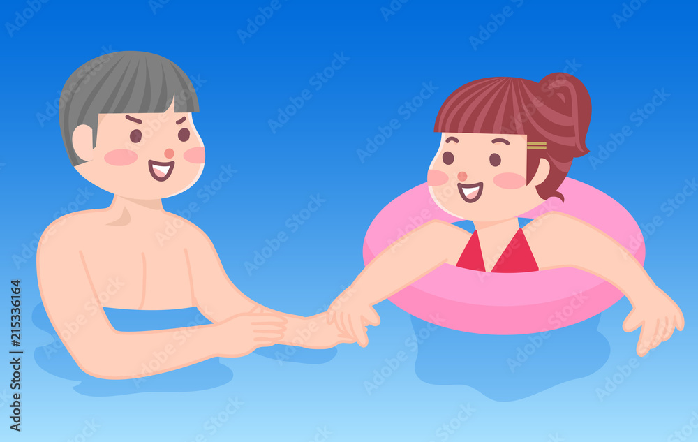 プールで楽しむカップル プールで楽しむカップル