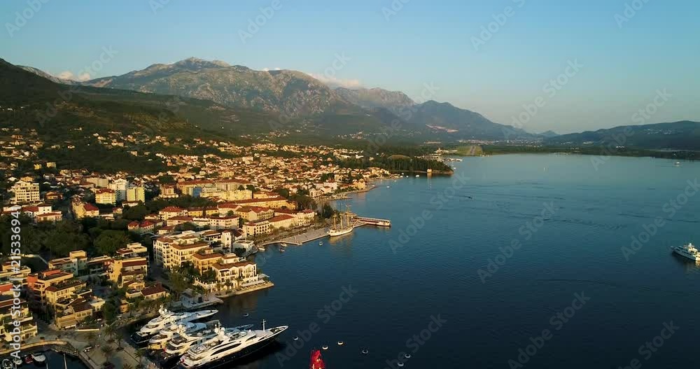 Aerial view of the evening in Porto Montenegro in Tivat Aerial view of the evening in Porto Montenegro in Tivat