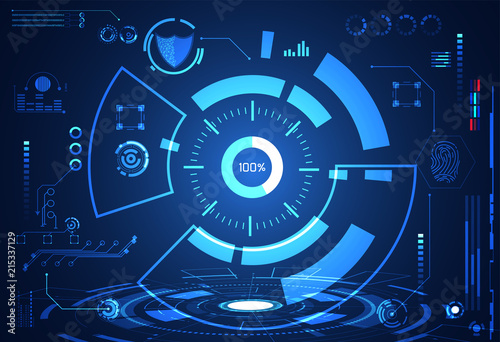 abstract technology ui futuristic concept hud interface hologram elements of digital data chart, communication, computing and circle percent vitality innovation on hi tech future design background