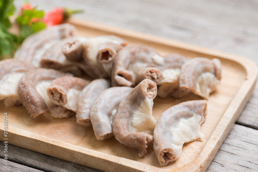 Part of pork small intestine or Chitterlings internal organs of pig Part of pork small intestine or Chitterlings internal organs of pig