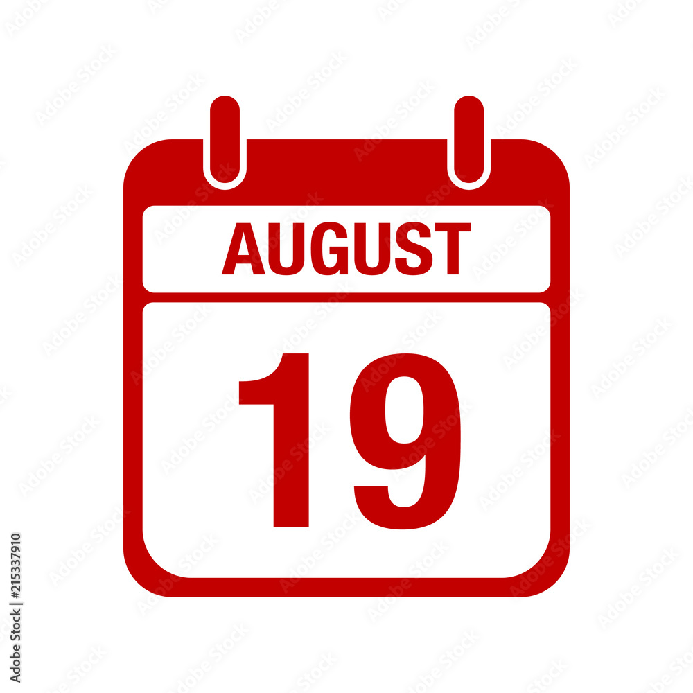 19 August calendar red icon. nineteen 19 August calendar red icon. nineteen
