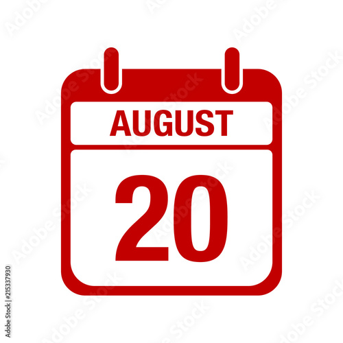 20 August calendar red icon. twenty