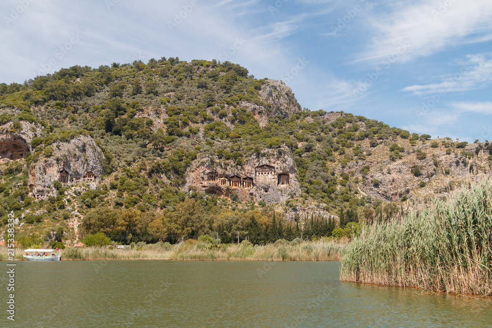 Ancient rock-cut tombs near Kaunos ruins, Turkey