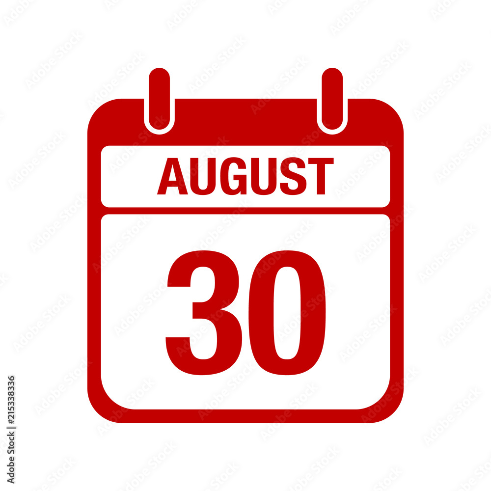 30 August calendar red icon. thirty 30 August calendar red icon. thirty