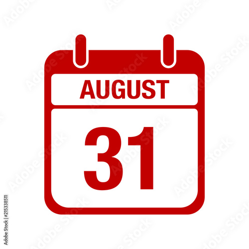 31 August calendar red icon. thirty one