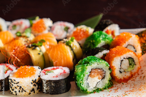 sushi set with soy sauce