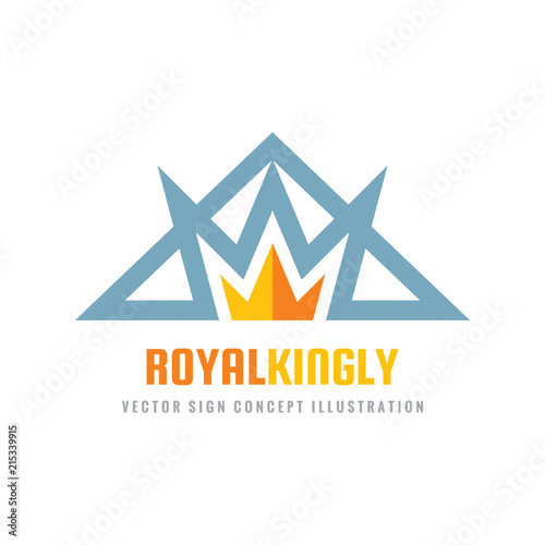 Royal kingly - vector logo template concept illustration. Abstract gold crown in triangle shape creative sign. Monarch symbol. Graphic design element. 