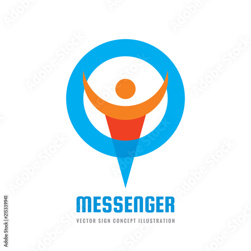 Messenger - vector logo template concept illustration. Social media abstract creative sign. Chat talking symbol. Human character icon. Dialogue insignia. Speech bubble brand. Graphic design element. 