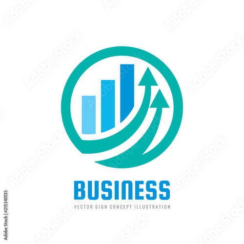 Business finance logo template - vector concept illustration. Economic infographic sign. Arrows and infograph bar. Growth graphic symbol. Investment icon. Design element
