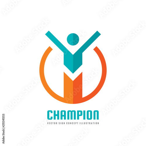 Champion - vector business logo template concept illustration. Leadership human character sign. Abstract people symbol. Award winner icon. Graphic design element. 