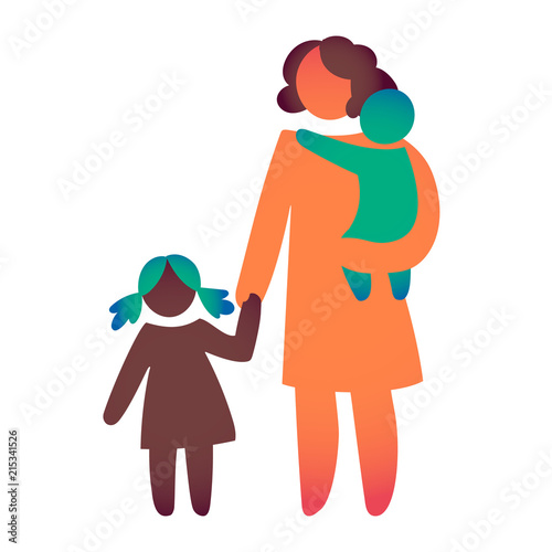 Happy Single Parent and Baby. Icon multicolored in simple figures. Symbol of single parenthood. Vector can be used as logotype