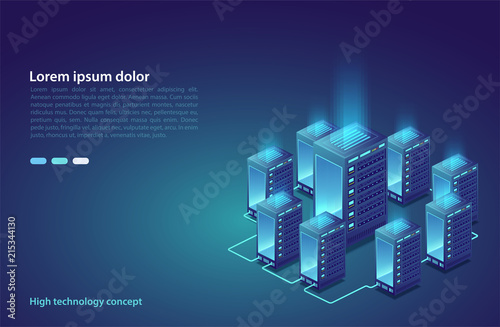 Data center. Concept of cloud storage, data transfer. Data transmission technology.