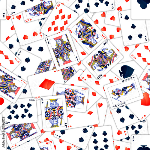 Lot of realistic playing cards, seamless pattern