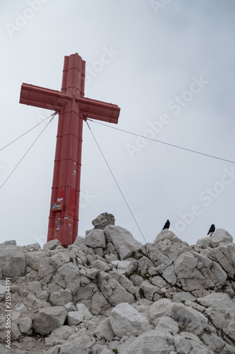 top of grosser priel with a big red cross photo