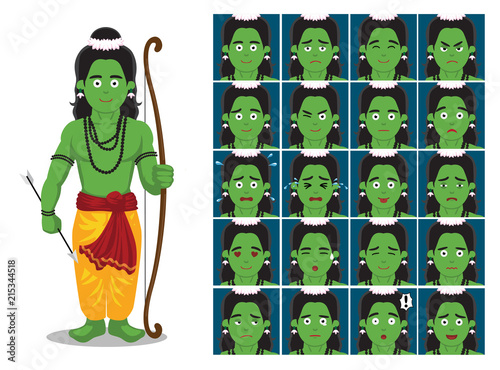 Hindu God Rama Cartoon Emotion faces Vector Illustration