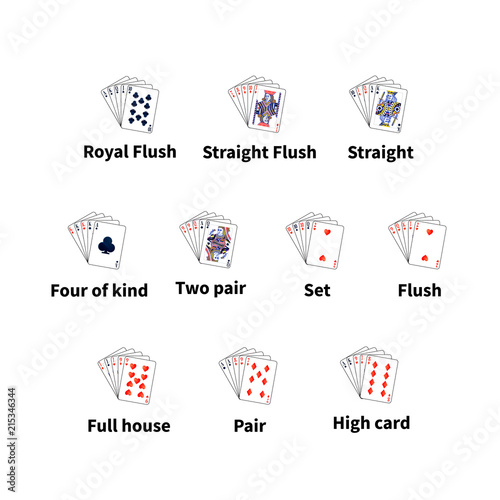 Big set of poker cards combination on white