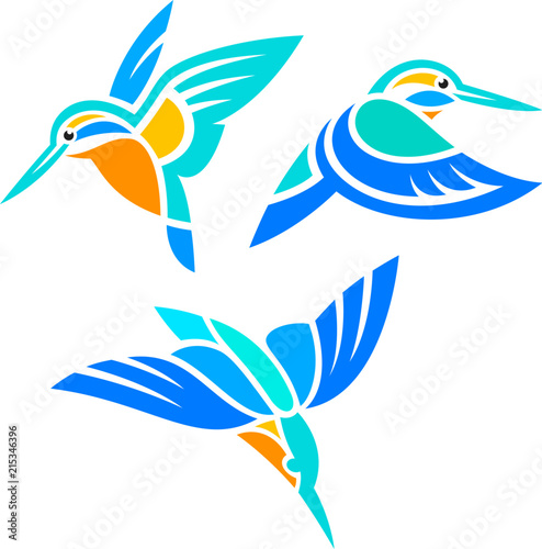 Stylized Birds in flight - Kingfishers