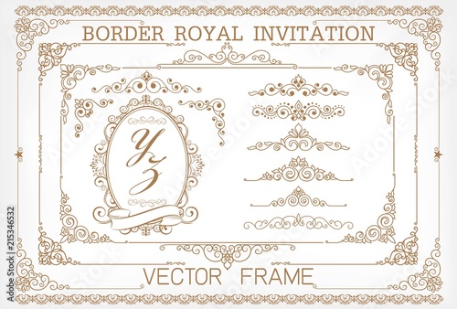 Golden Vintage vector Set. Floral elements for design of monograms, invitations, frames, menus, labels and websites. Graphic elements for design of catalogs and brochures of cafes, boutiques