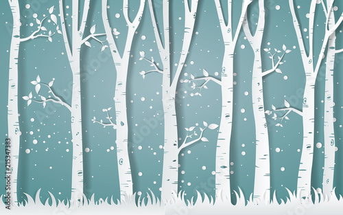 Forest of winter season,Paper vector Illustration