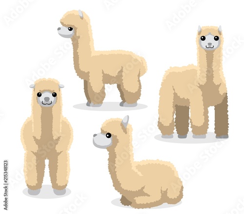 Alpaca Poses Cartoon Vector Illustration