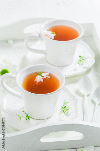 Tasty and sweet two cup of tea with honey