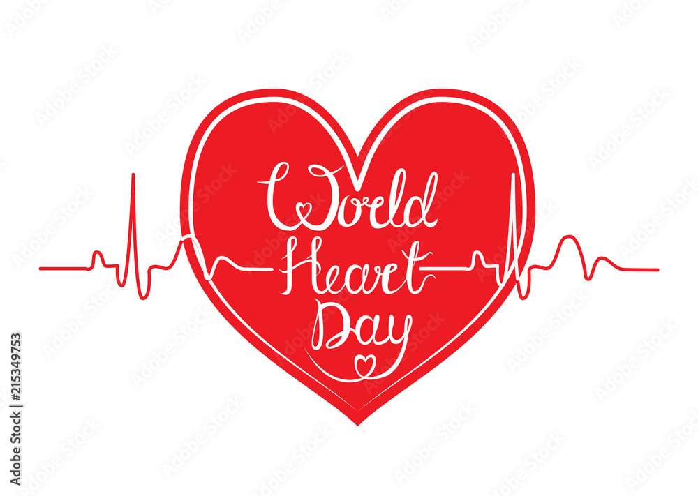 World Heart Day background with hand drawn lettering. Vector illustration.