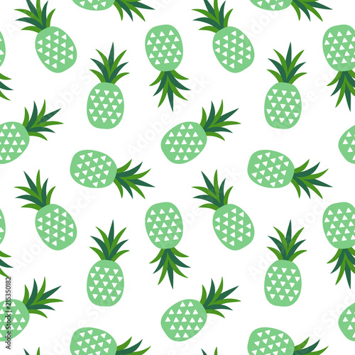 green pineapple with triangles geometric fruit summer tropical sweet pattern on a white background seamless vector