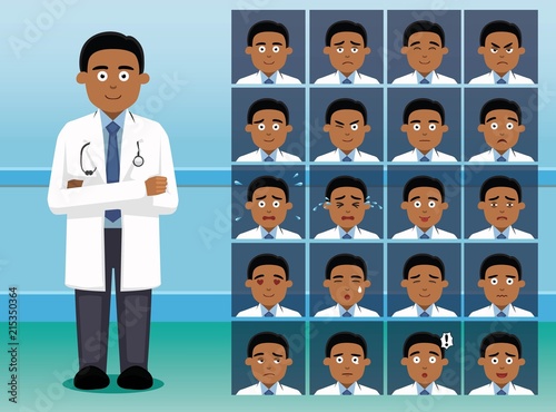 Hospital Staff Doctor Black Cartoon Character Emotion faces