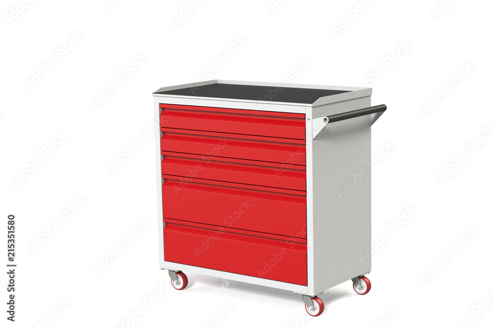 Metal tool cabinet on wheels with drawers. A convenient place for storing tools and spare parts. Metal furniture. Metal tool cabinet on wheels with drawers. A convenient place for storing tools and spare parts. Metal furniture.