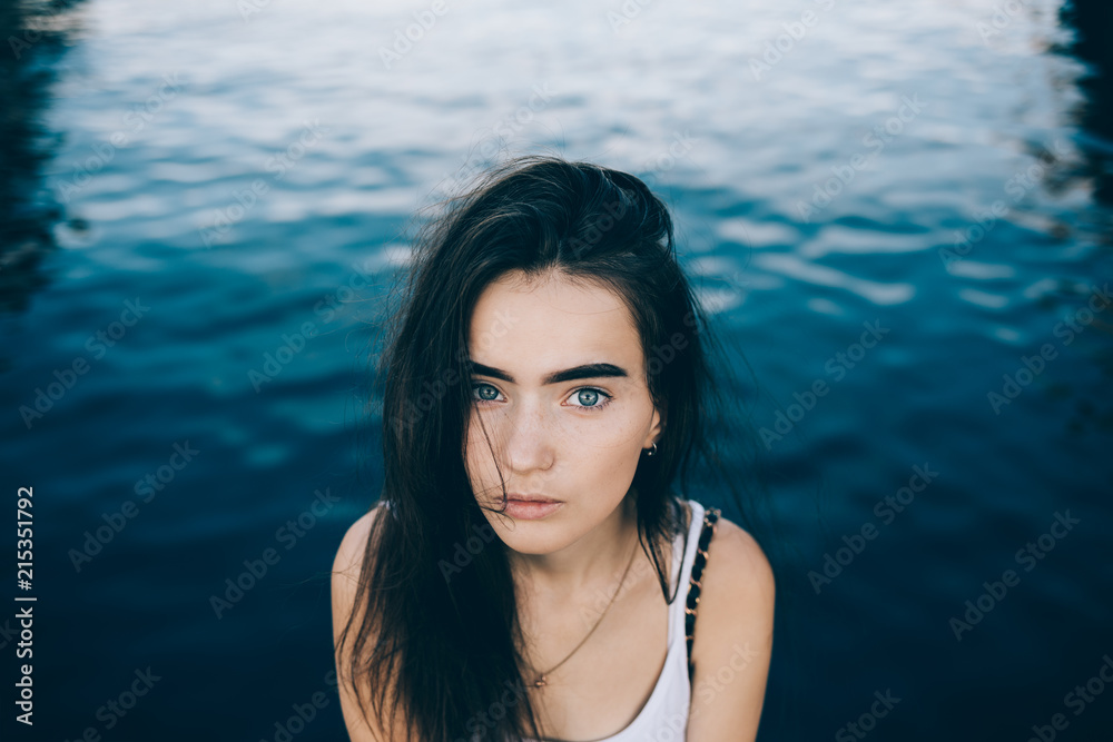 Portrait of cute girl with long dark hair Portrait of cute girl with long dark hair