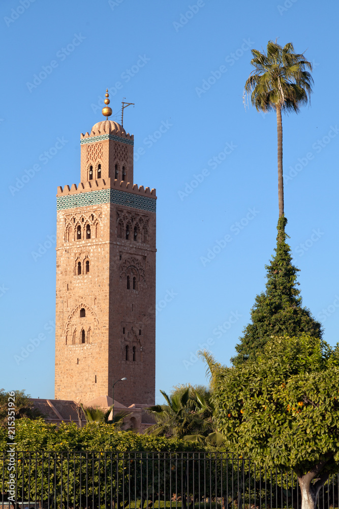 Koutoubia Mosque minaret tower, Marrakesh, Morocco