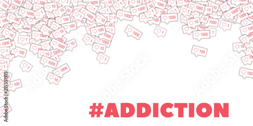 Social media icons. White concept. Falling pink like counter. Falling rain elements on transparent g