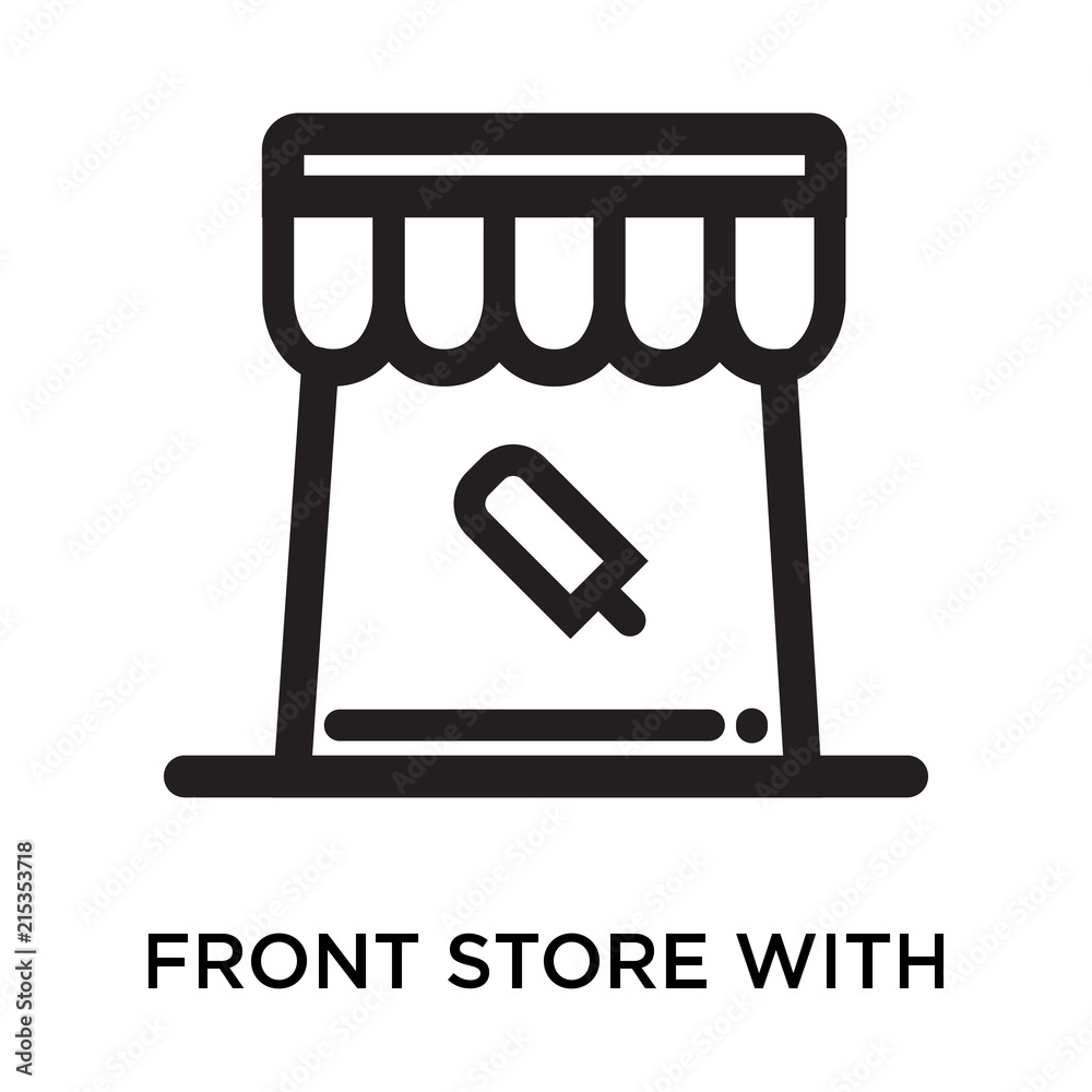 Front store with awning icon vector sign and symbol isolated on white background, Front store with awning logo concept Front store with awning icon vector sign and symbol isolated on white background, Front store with awning logo concept