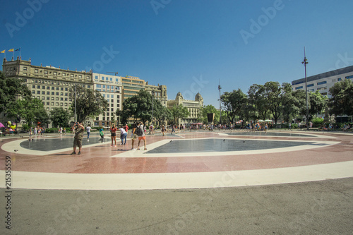 Barcelona, Spain, july 25, 2018: Plaza Catalunya, Catalonia Square view. One of the most important turistic places in Barcelona, Spain