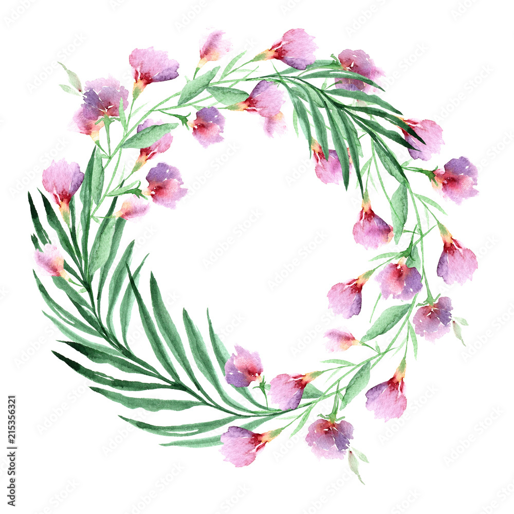 Wreath from field of bright colors on a white background. Watercolor illustration.