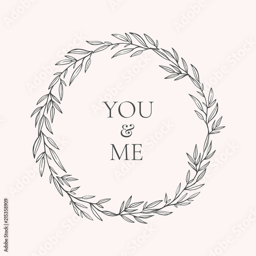 Romantic wreath vector illustration. Hand drawn round frame, border. Wedding design element.