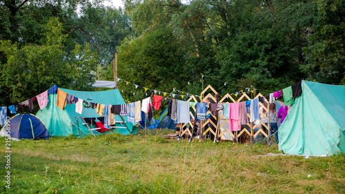 A camp in the woods, outdoor recreation, a tent town