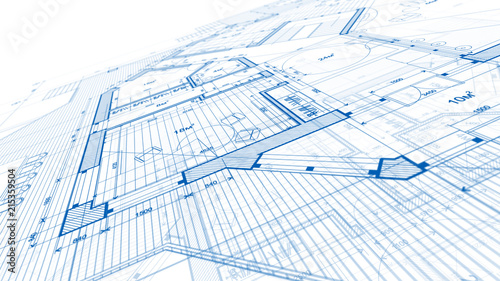 Architecture design: blueprint plan - illustration of a plan modern residential building / technology, industry, business concept illustration: real estate, building, construction, architecture
