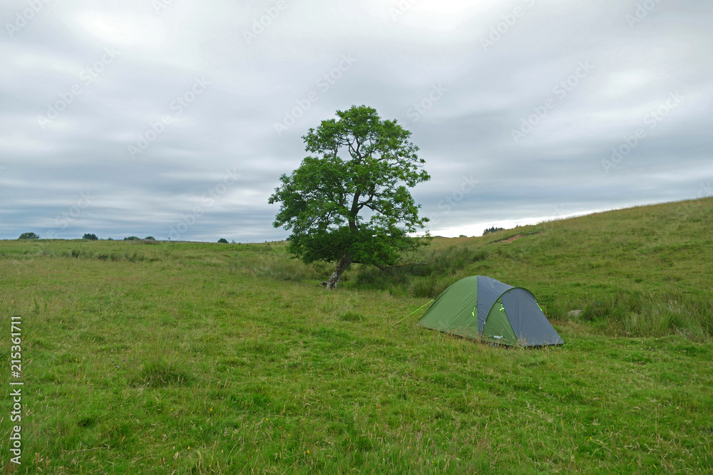 Sleeping in a tent on Scottish meadow