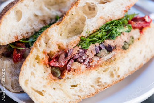 Healthy sandwiches with tuna and raw spring or summer mediterranean vegetables