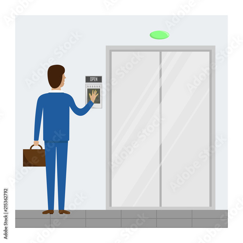 Modern poster with the person opening a door on a fingerprint.