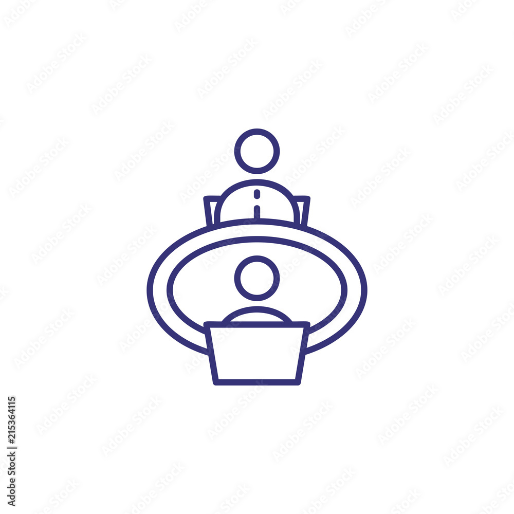 Interview line icon. Round table, candidate, employer, negotiations. Meeting concept. Can be used for topics like employment, job interview, head hunting Interview line icon. Round table, candidate, employer, negotiations. Meeting concept. Can be used for topics like employment, job interview, head hunting
